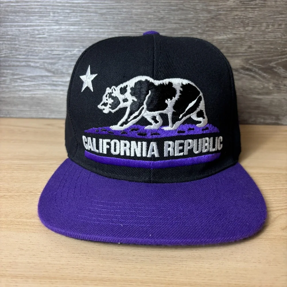 California Hat Cap Snap Back Black Purple Republic Bear Flag Adjustable